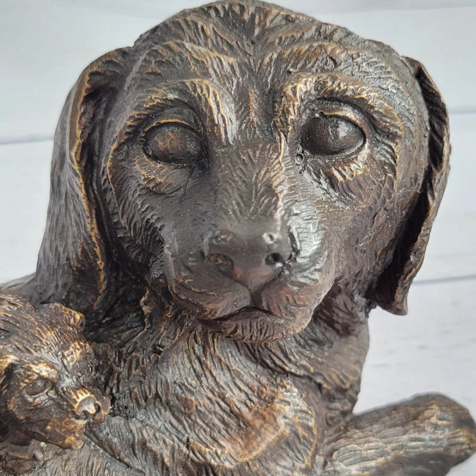 Labrador Retriever & Puppy Bronze Handmade Sculpture