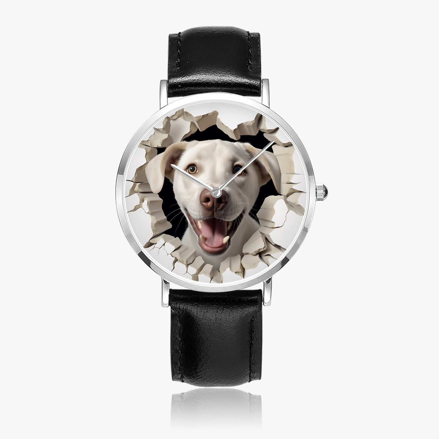 Yellow Labrador Retriever Pop-Out Ultra-Thin Leather Strap Quartz Watch