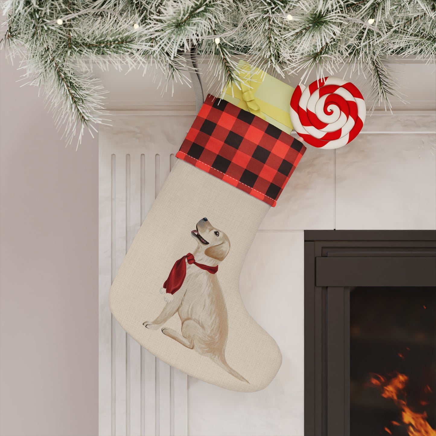 Yellow Labrador Retriever Plaid Christmas Stockings