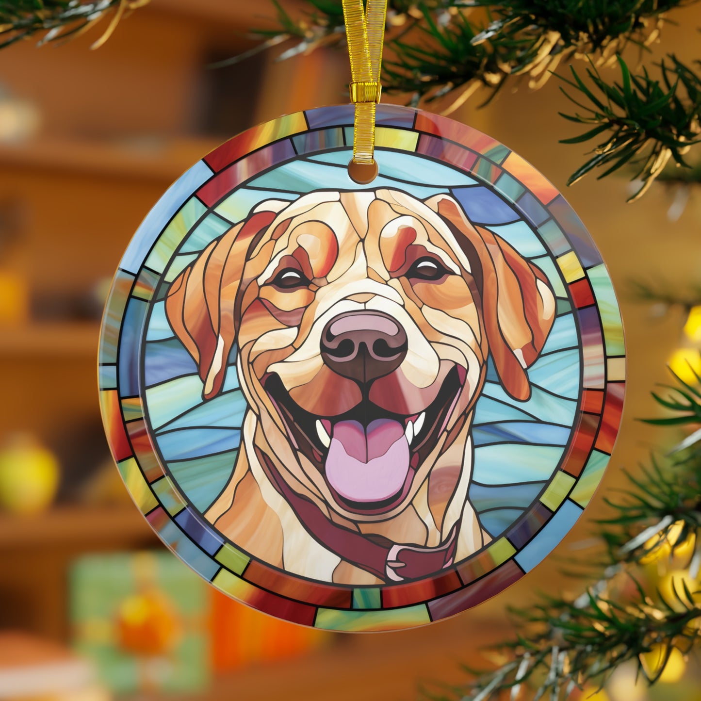 Yellow Labrador Retriever Glass Ornament, Style C