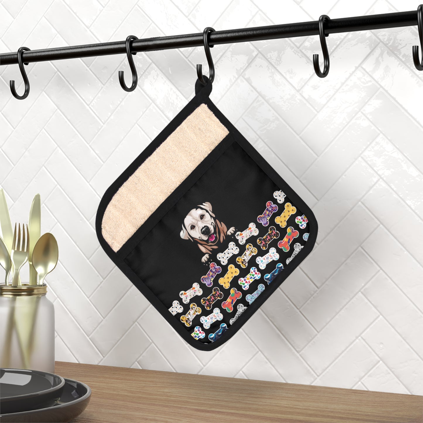 Colorful Bones and Lab Pot Holder with Pocket