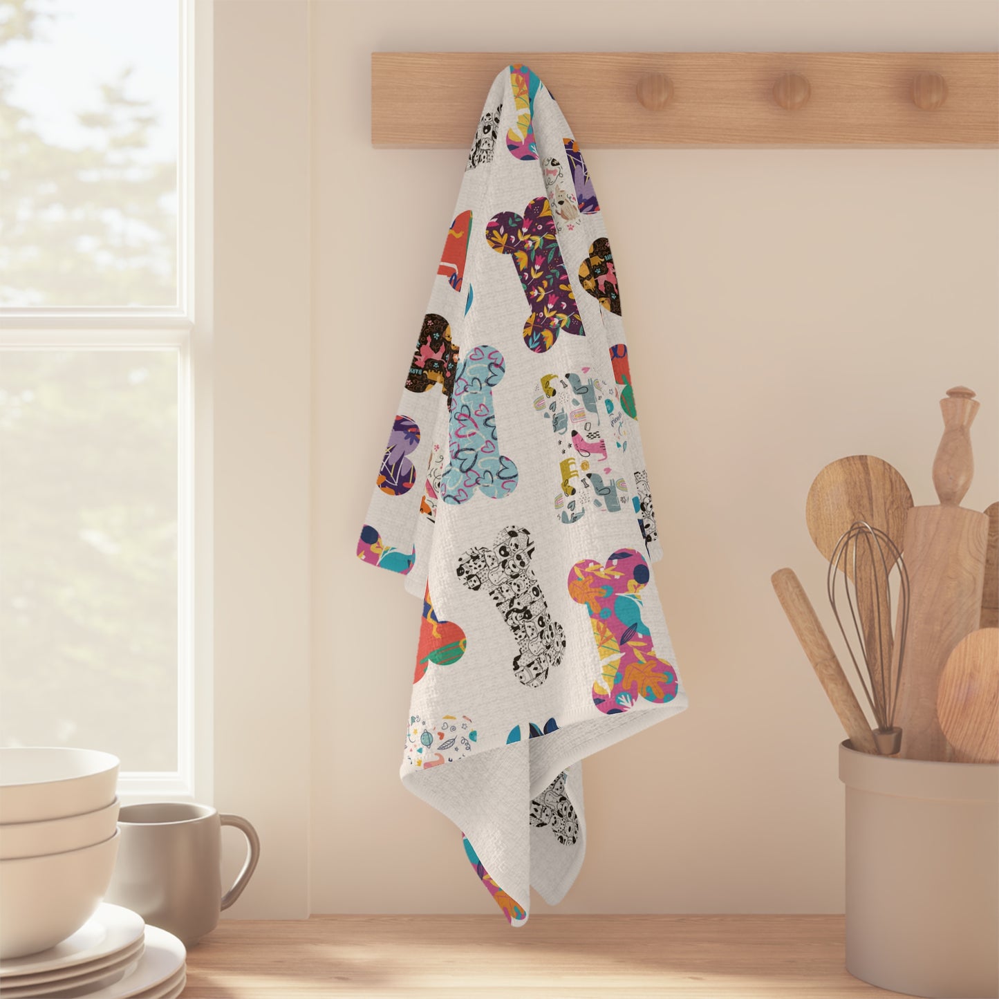 Colorful Bones Soft Tea Towel - White