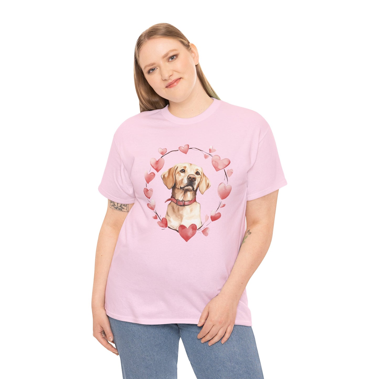 Yellow Labrador Lover Unisex Heavy Cotton Tee with Heart Design