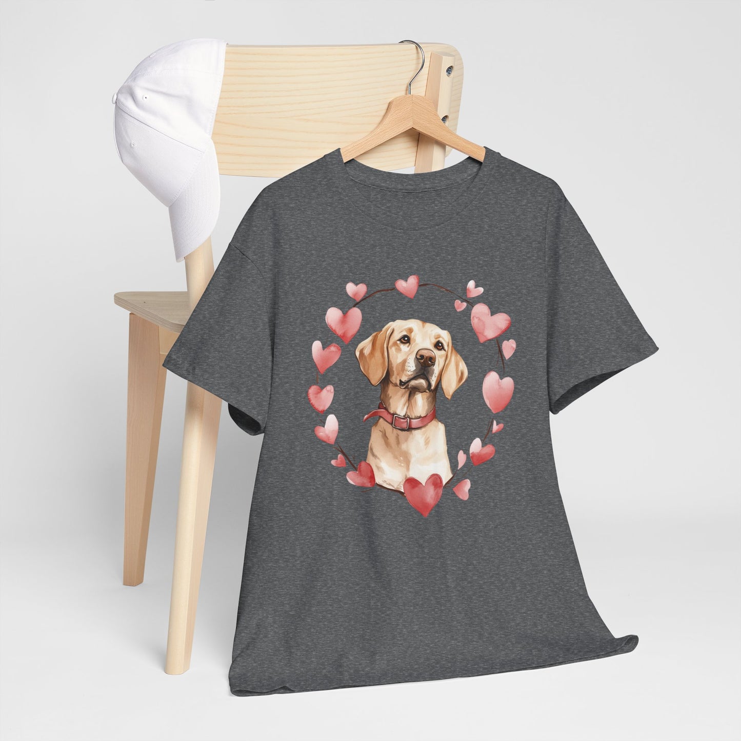 Yellow Labrador Lover Unisex Heavy Cotton Tee with Heart Design