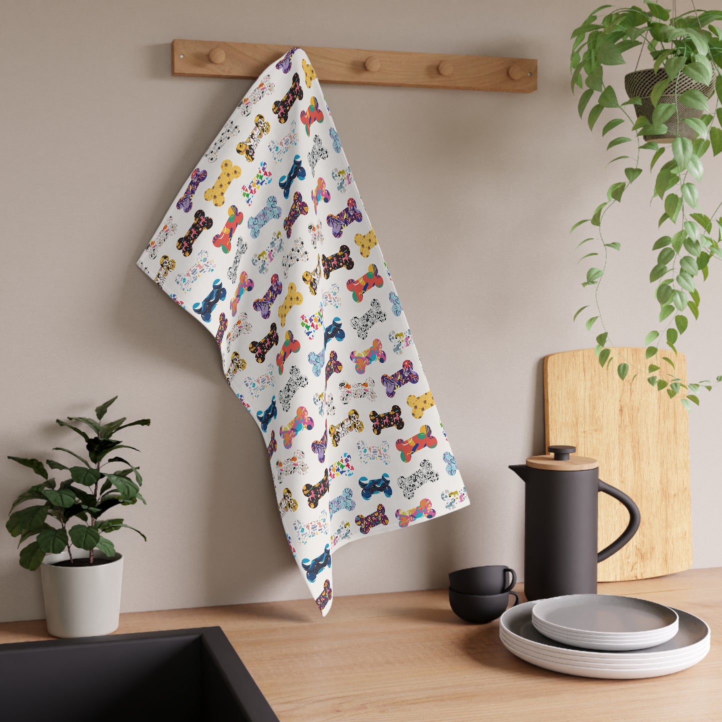 Colorful Bones Cotton Twill Kitchen Towel - White