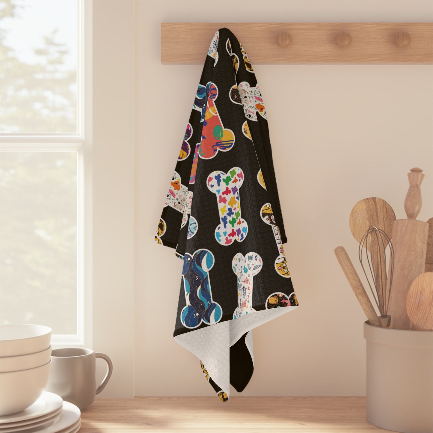 Colorful Bones and Lab Soft Tea Towel - Black