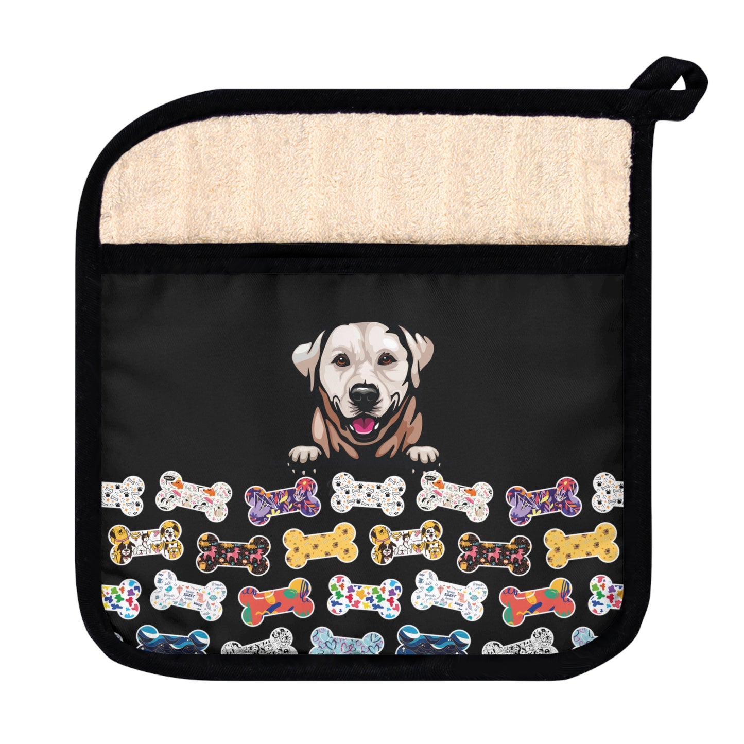 Colorful Bones and Lab Pot Holder with Pocket