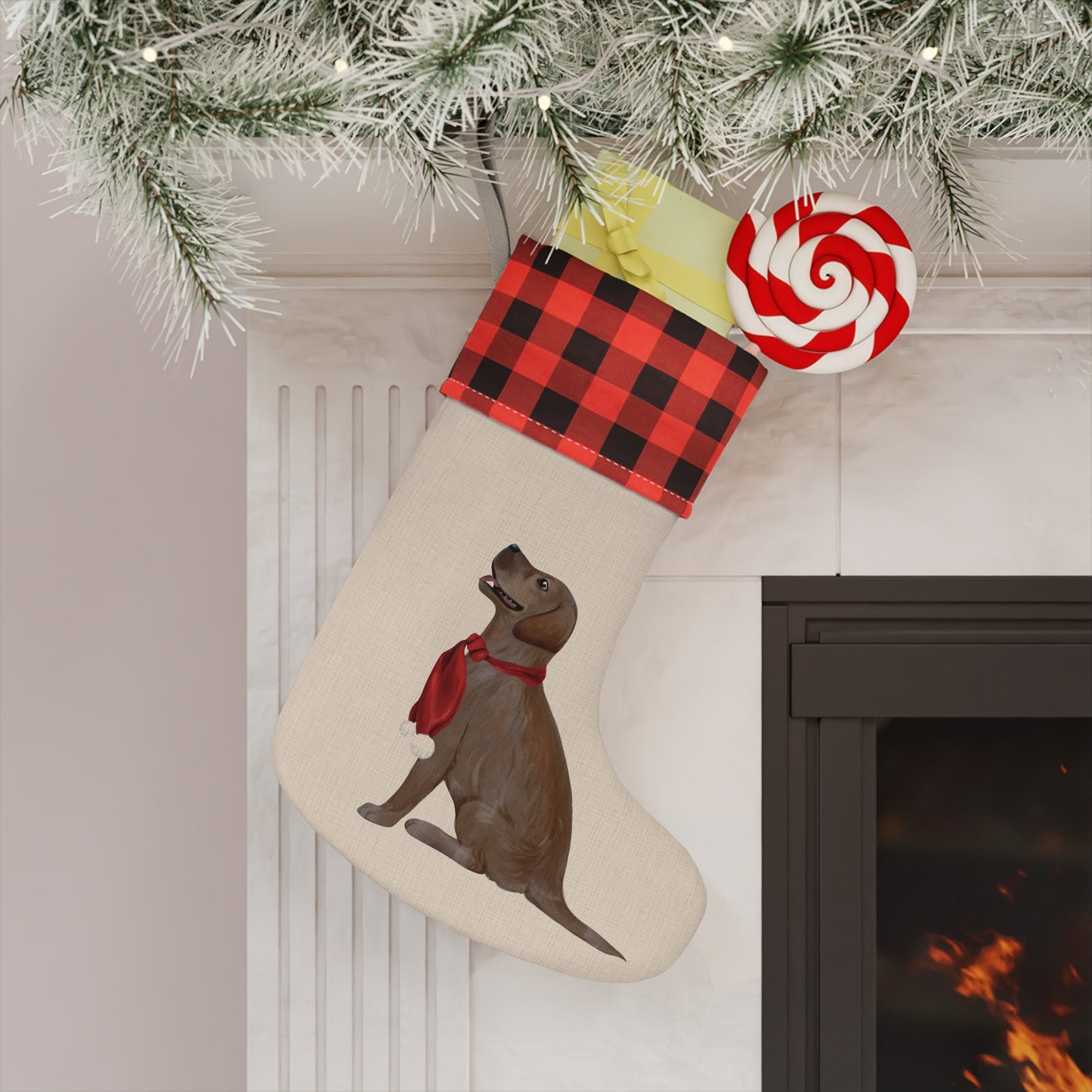 Chocolate Labrador Retriever Plaid Christmas Stockings