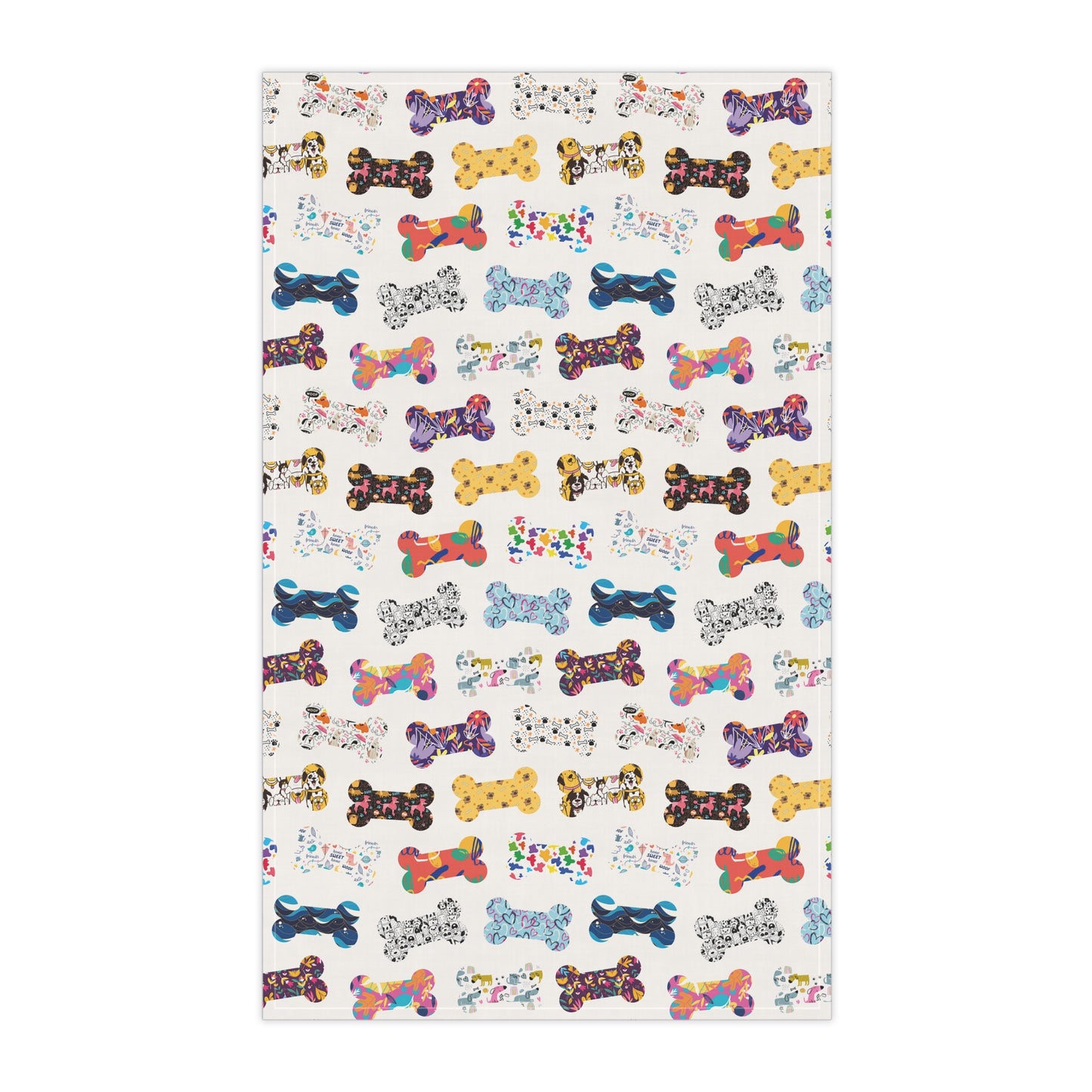 Colorful Bones Cotton Twill Kitchen Towel - White