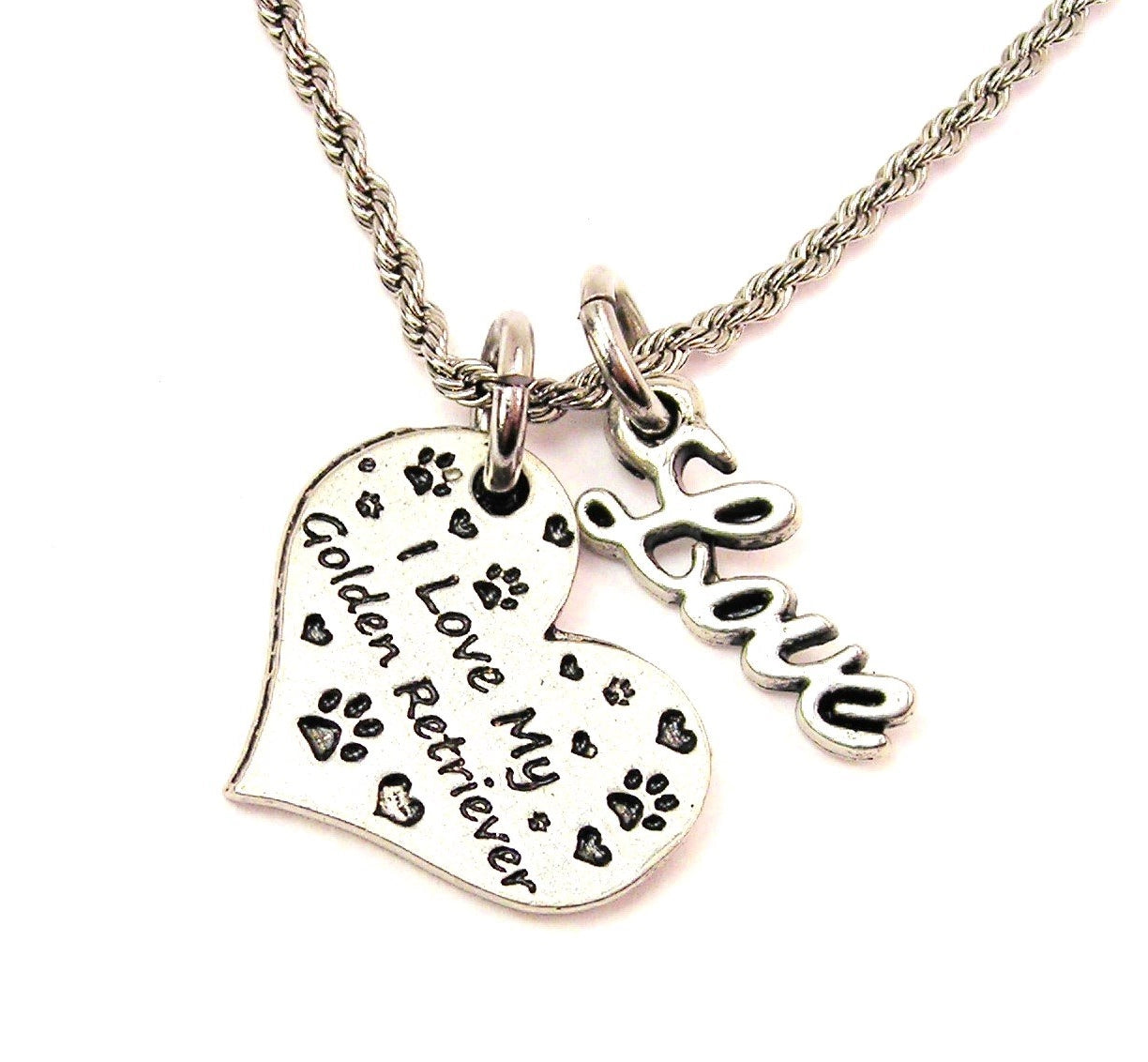 I Love My Golden Retriever 20" Rope Necklace with Love Charm