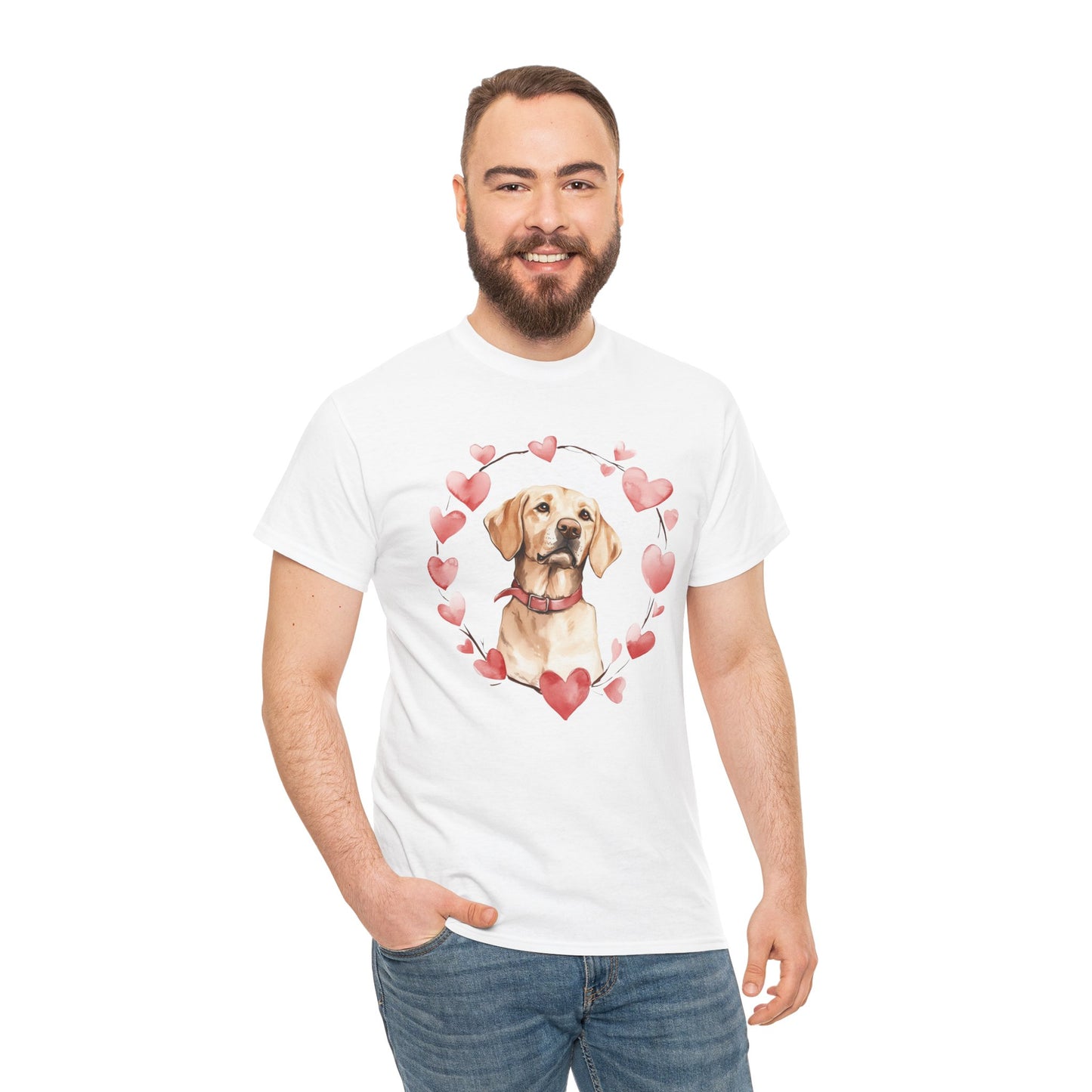 Yellow Labrador Lover Unisex Heavy Cotton Tee with Heart Design