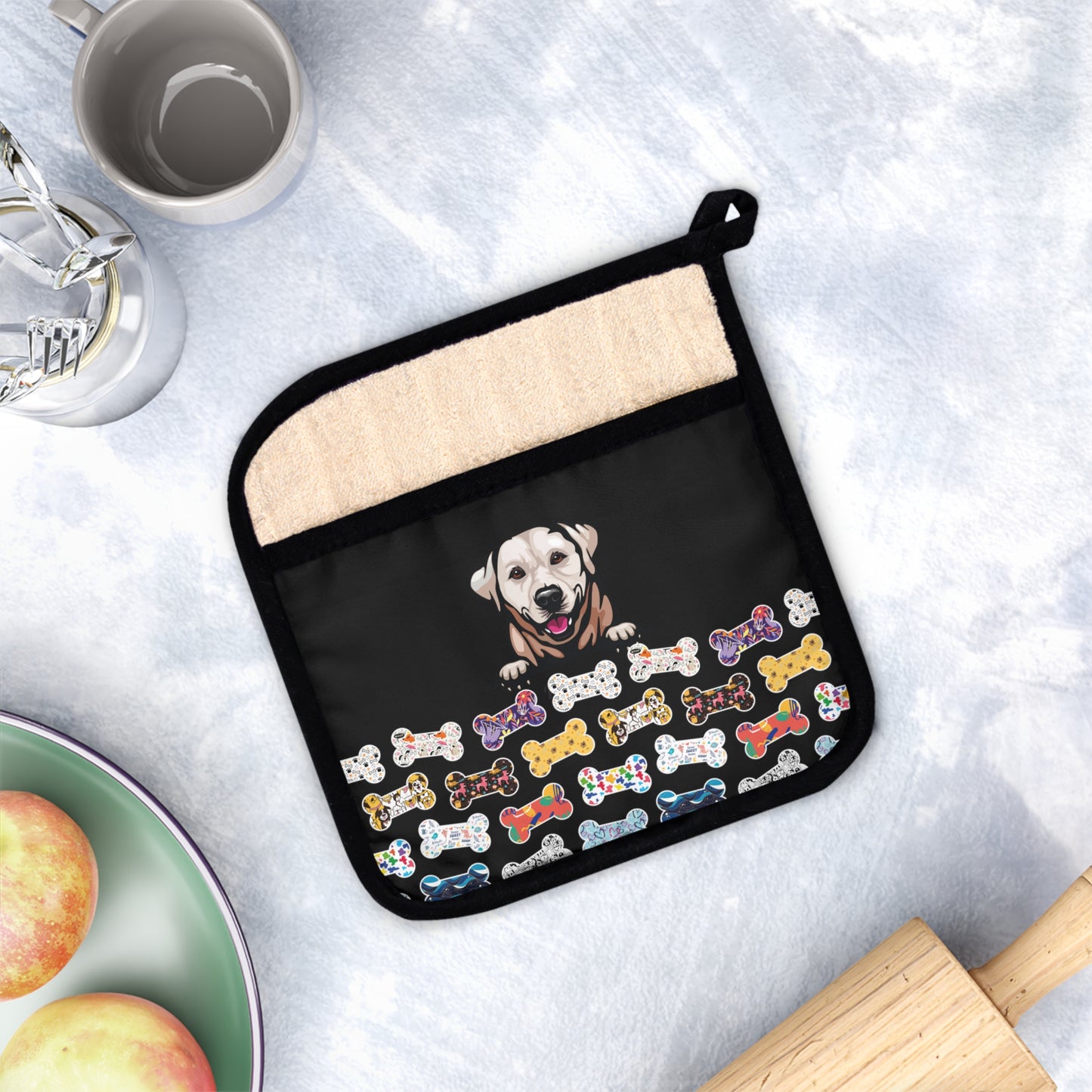 Colorful Bones and Lab Pot Holder with Pocket