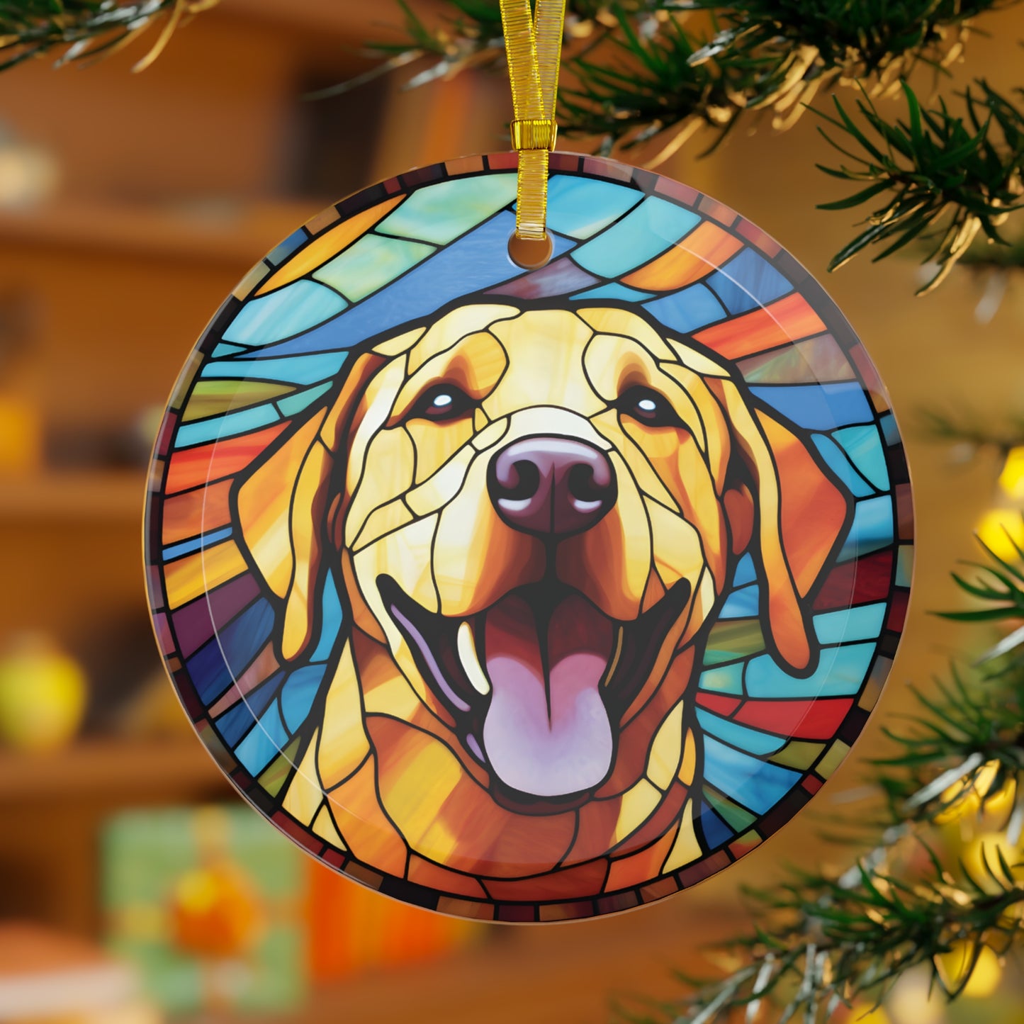 Yellow Labrador Retriever Glass Ornament, Style B