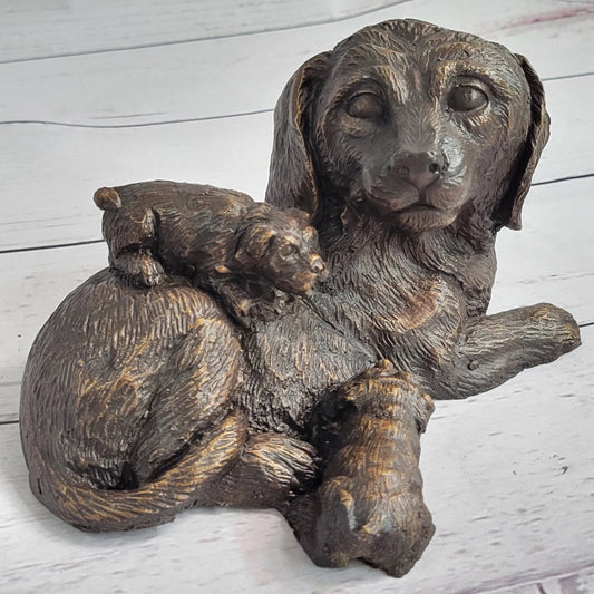 Labrador Retriever & Puppy Bronze Handmade Sculpture