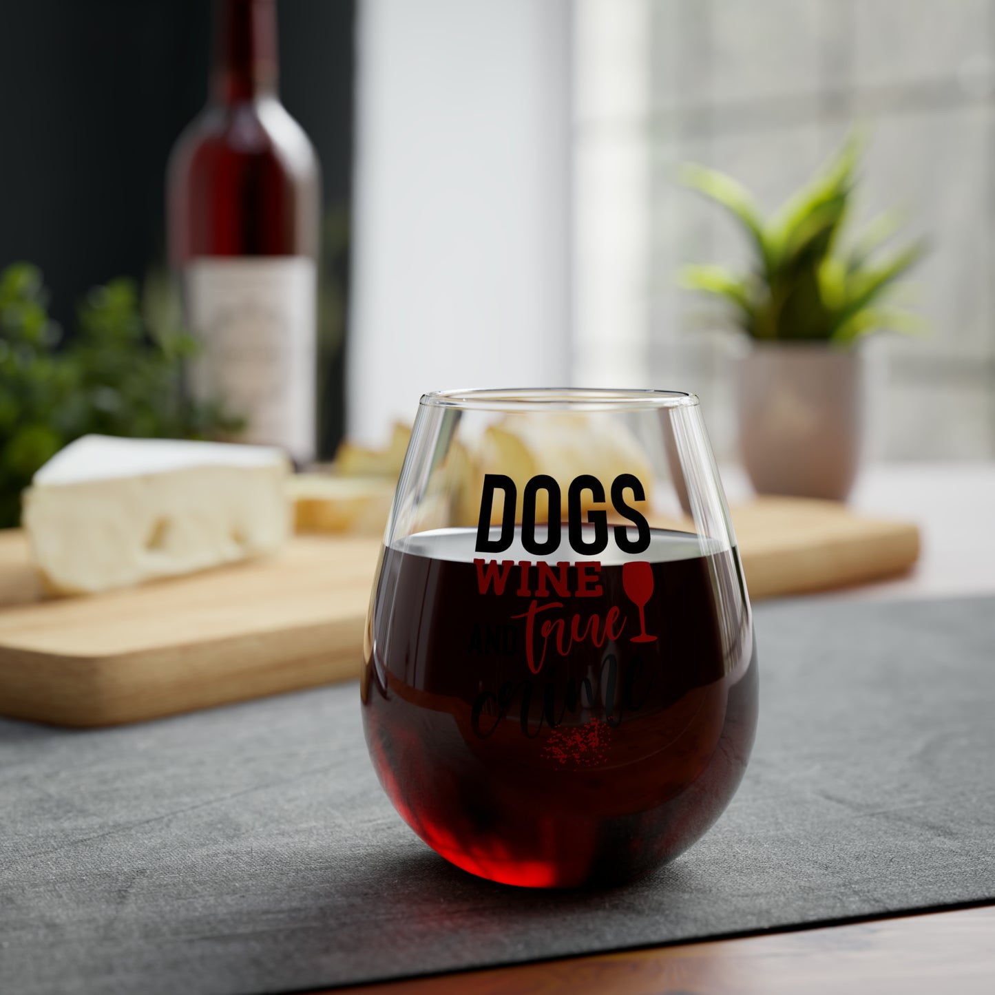 Dogs Wine and True Crime Stemless Wine Glass