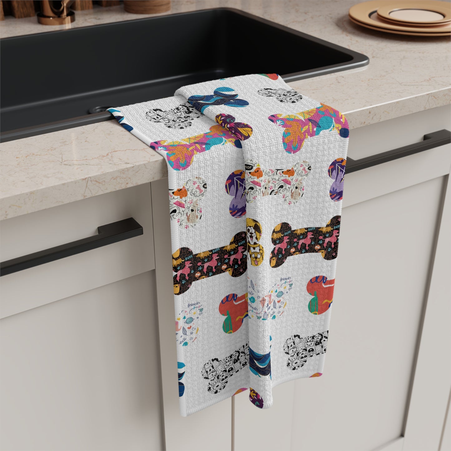 Colorful Bones Soft Tea Towel - White