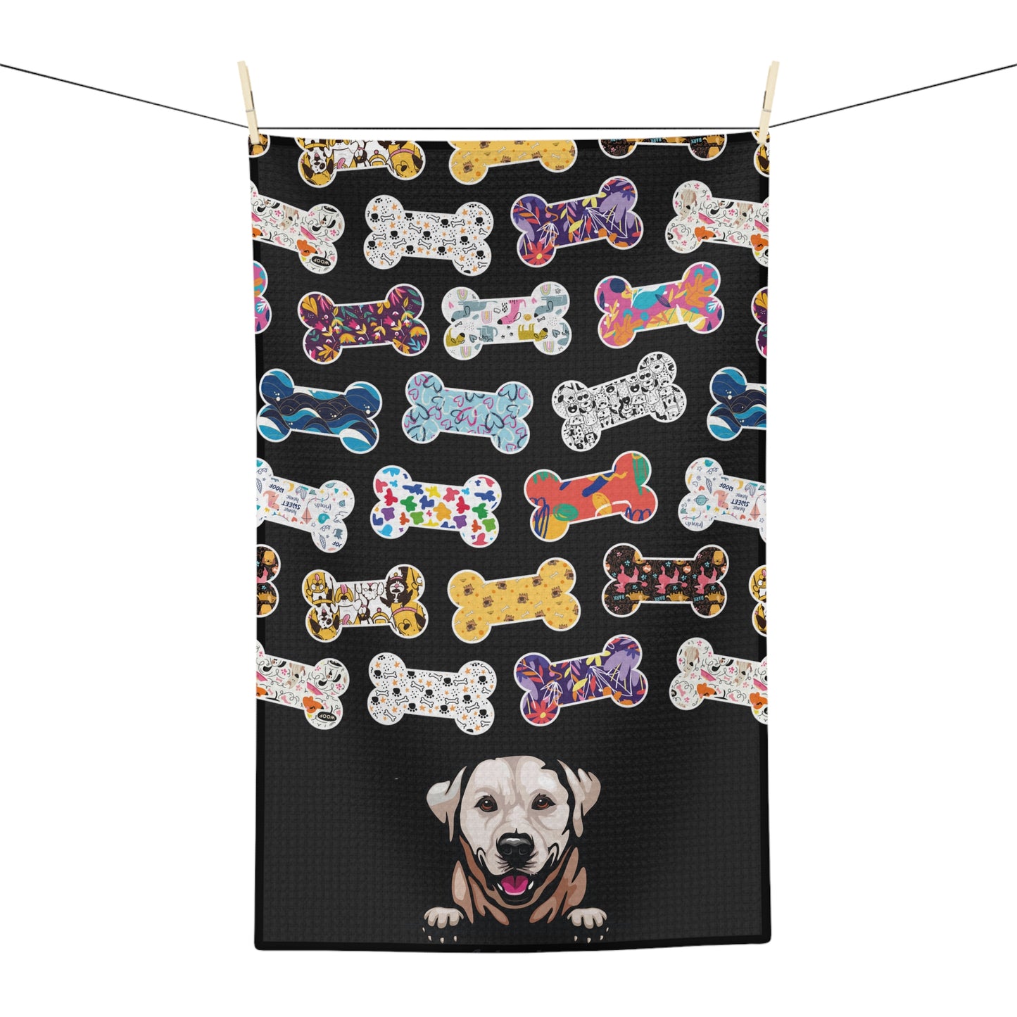 Colorful Bones and Lab Soft Tea Towel - Black