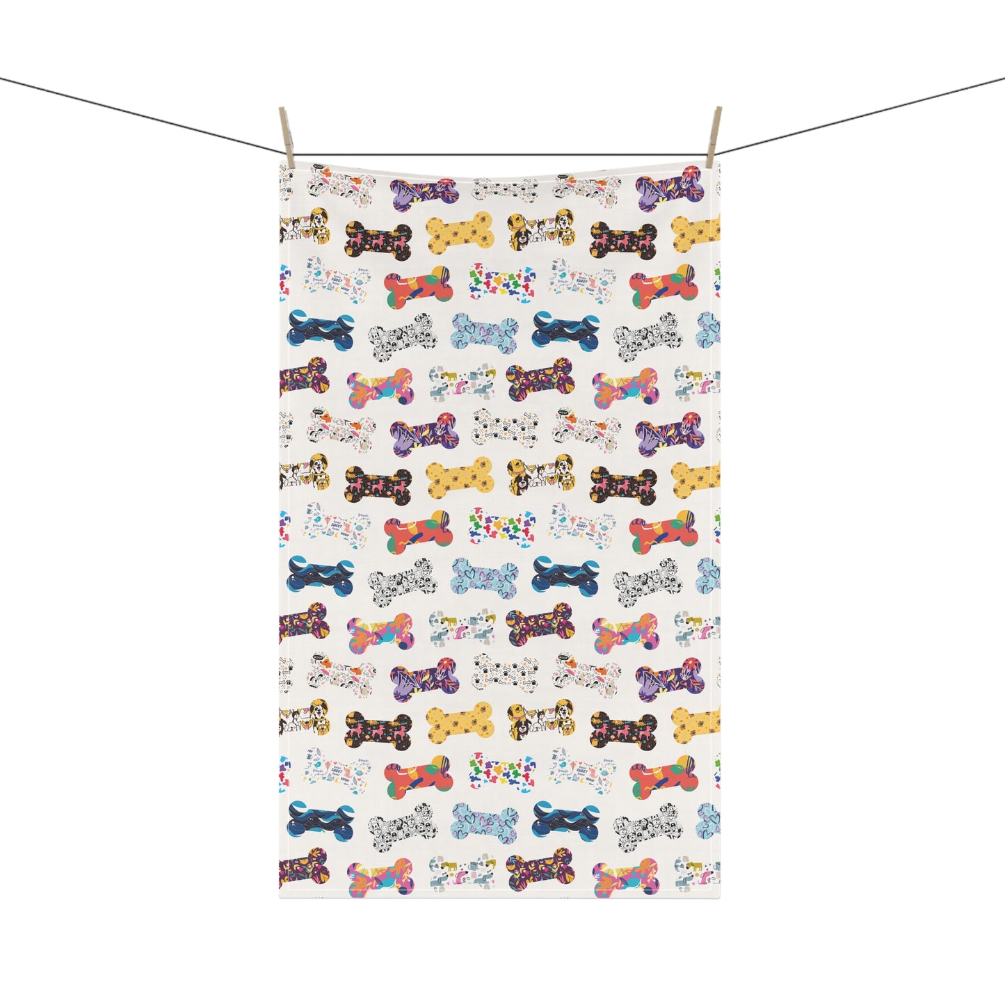 Colorful Bones Cotton Twill Kitchen Towel - White