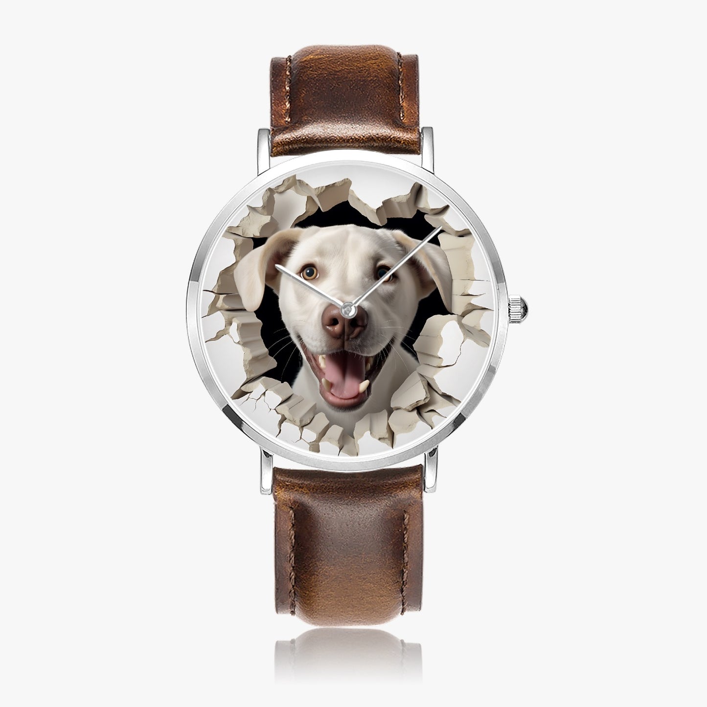 Yellow Labrador Retriever Pop-Out Ultra-Thin Leather Strap Quartz Watch