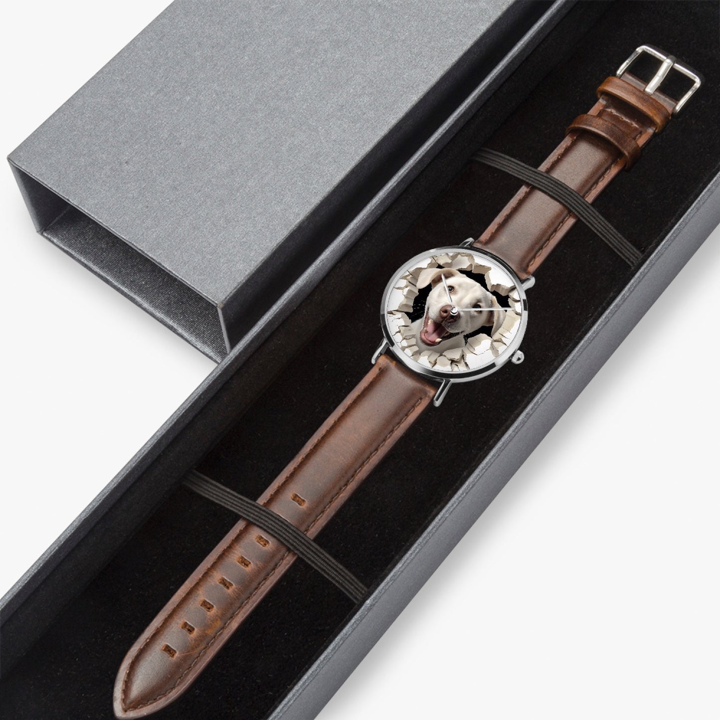 Yellow Labrador Retriever Pop-Out Ultra-Thin Leather Strap Quartz Watch