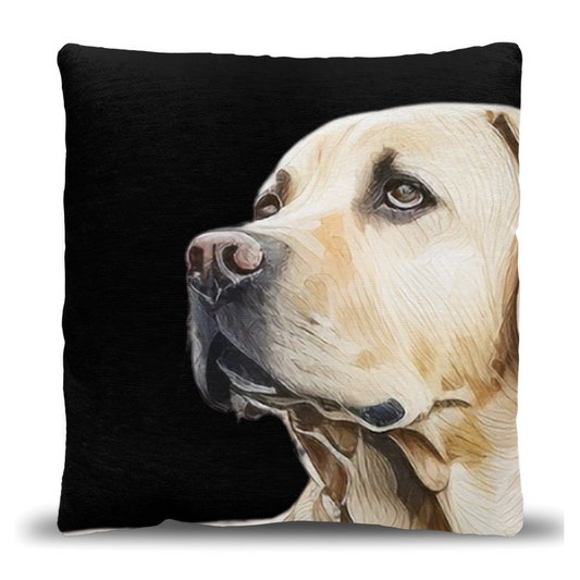 Yellow Labrador Retriever on Black Woven Pillow
