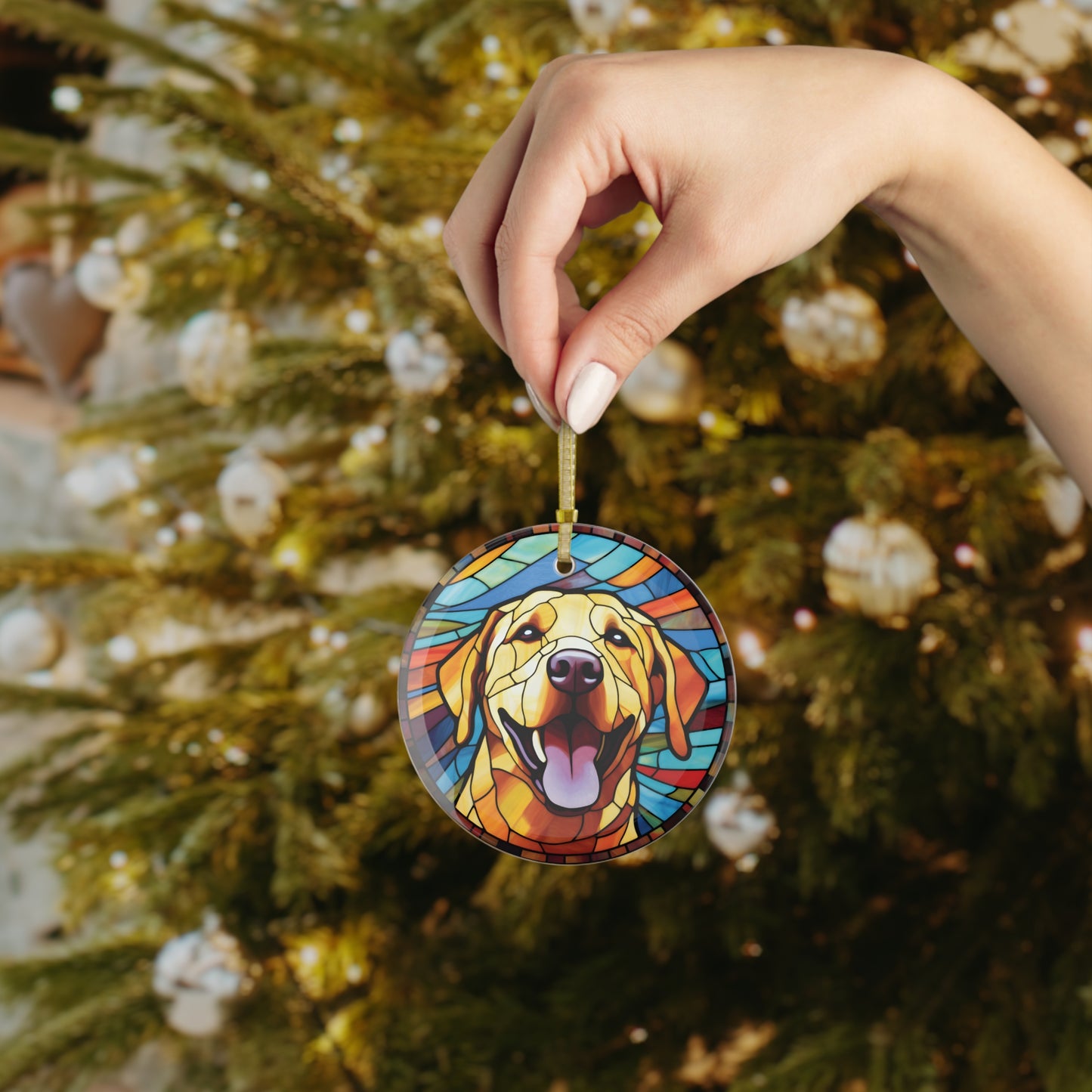 Yellow Labrador Retriever Glass Ornament, Style B