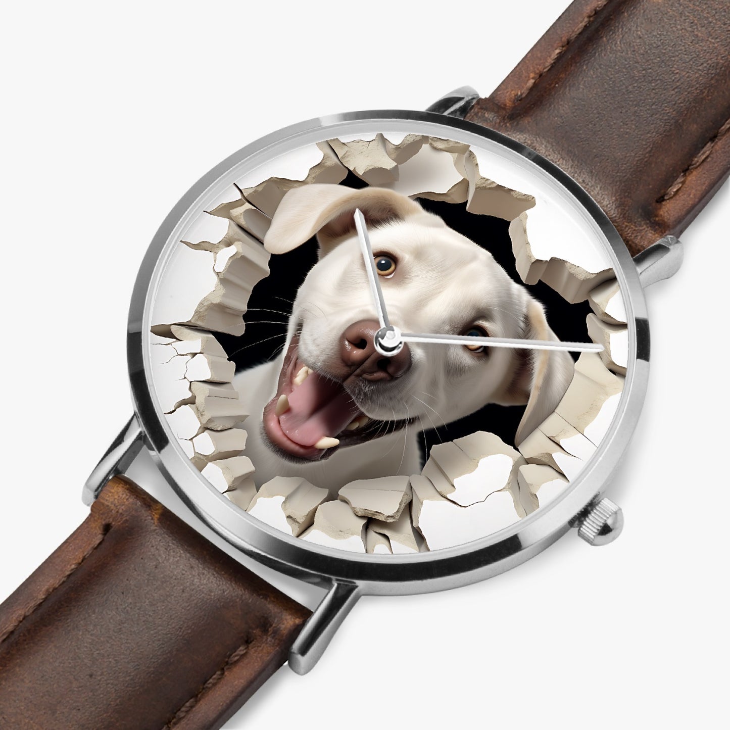 Yellow Labrador Retriever Pop-Out Ultra-Thin Leather Strap Quartz Watch