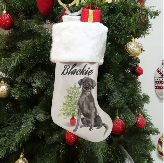 Black Labrador Retriever Plush Christmas Stocking