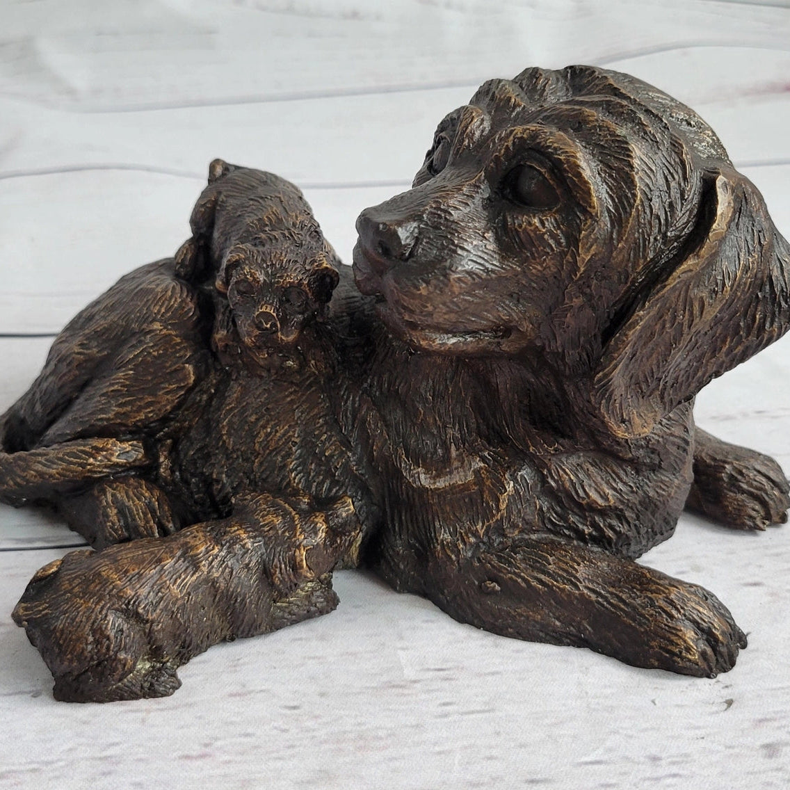 Labrador Retriever & Puppy Bronze Handmade Sculpture