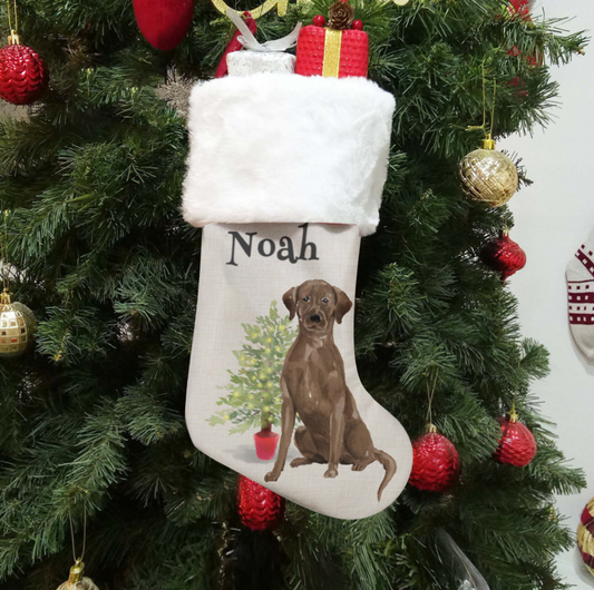 Chocolate Labrador Retriever Plush Christmas Stocking