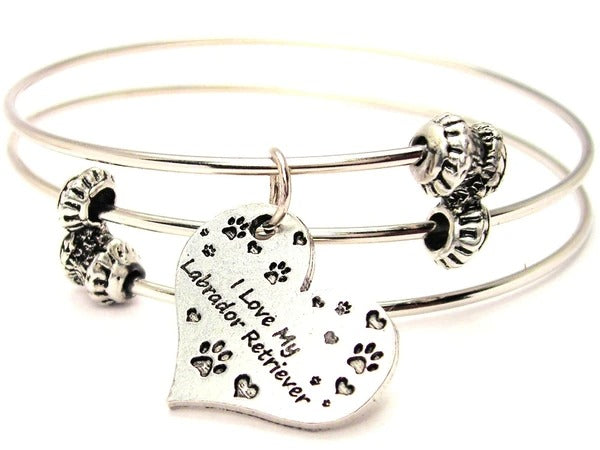 I Love My Labrador Retriever Triple-Style Bangle Bracelet