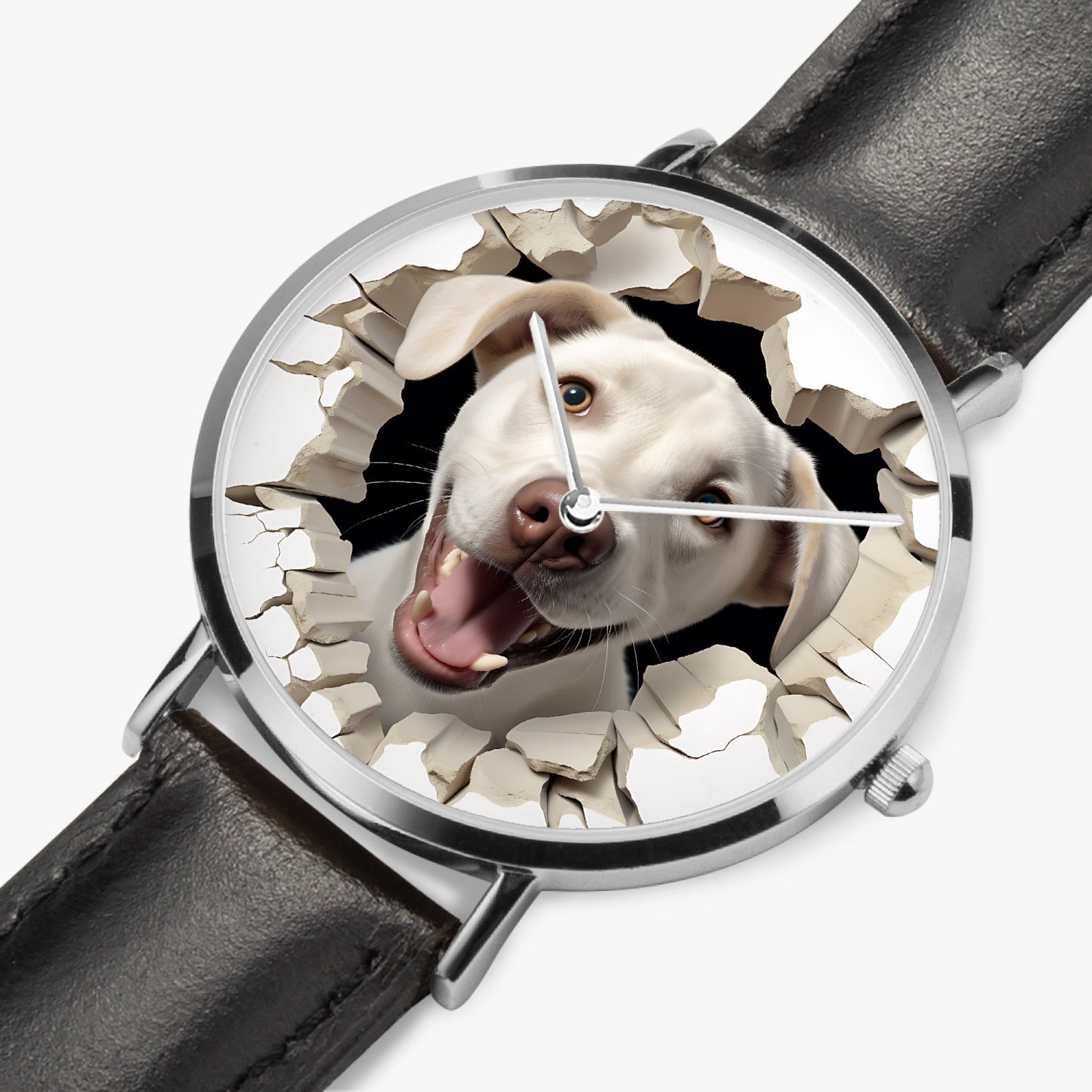 Yellow Labrador Retriever Pop-Out Ultra-Thin Leather Strap Quartz Watch