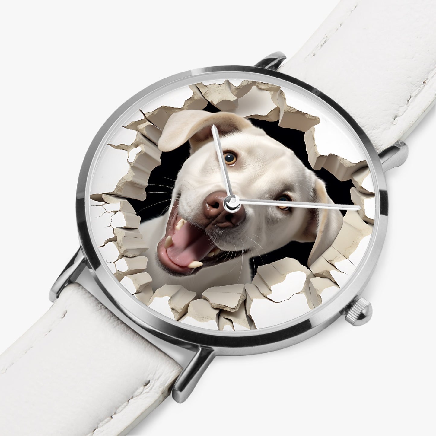 Yellow Labrador Retriever Pop-Out Ultra-Thin Leather Strap Quartz Watch