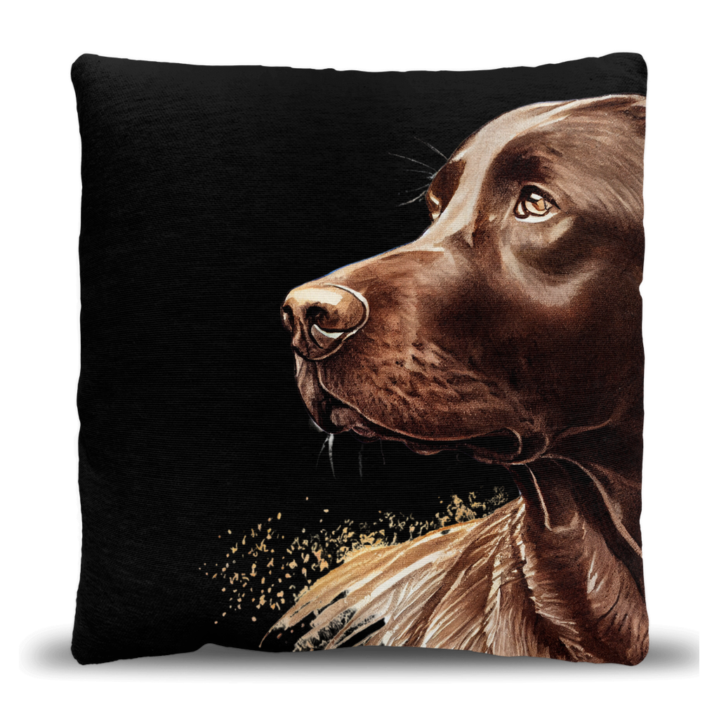 Chocolate Labrador Retriever on Black Woven Pillow