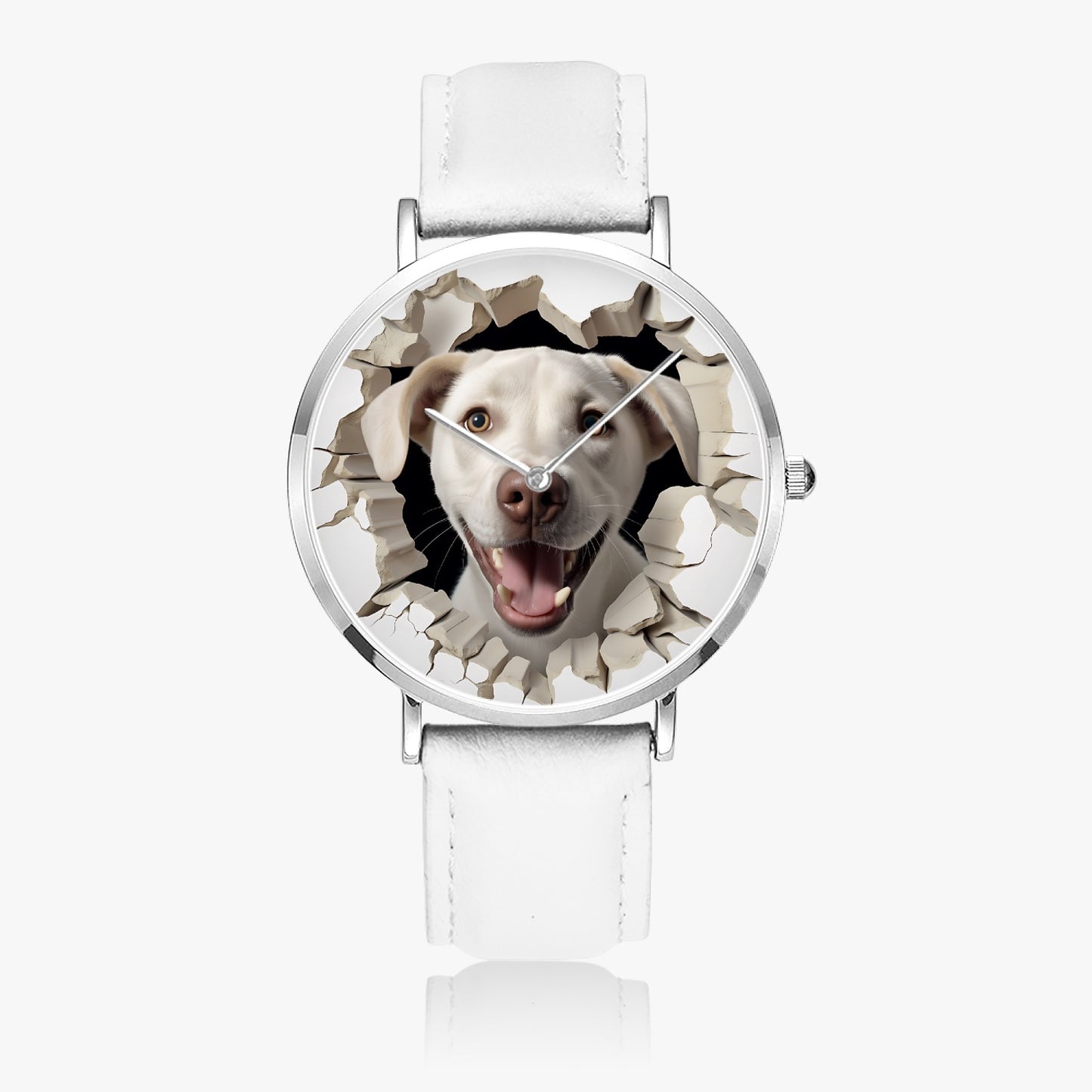 Yellow Labrador Retriever Pop-Out Ultra-Thin Leather Strap Quartz Watch