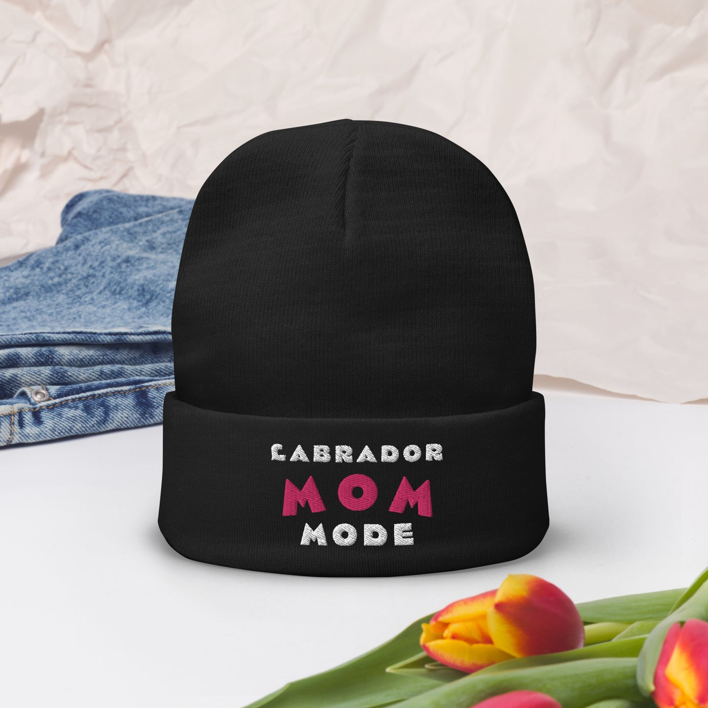 Labrador Mom Mode Embroidered Beanie