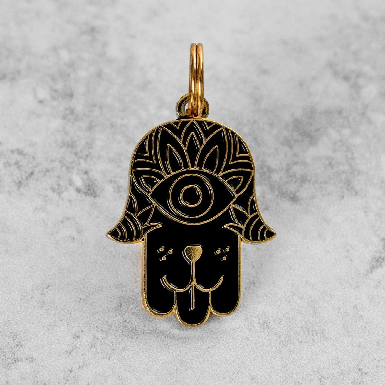 Hamsa Black Pet ID Tag - Gold - 3 Red Rovers