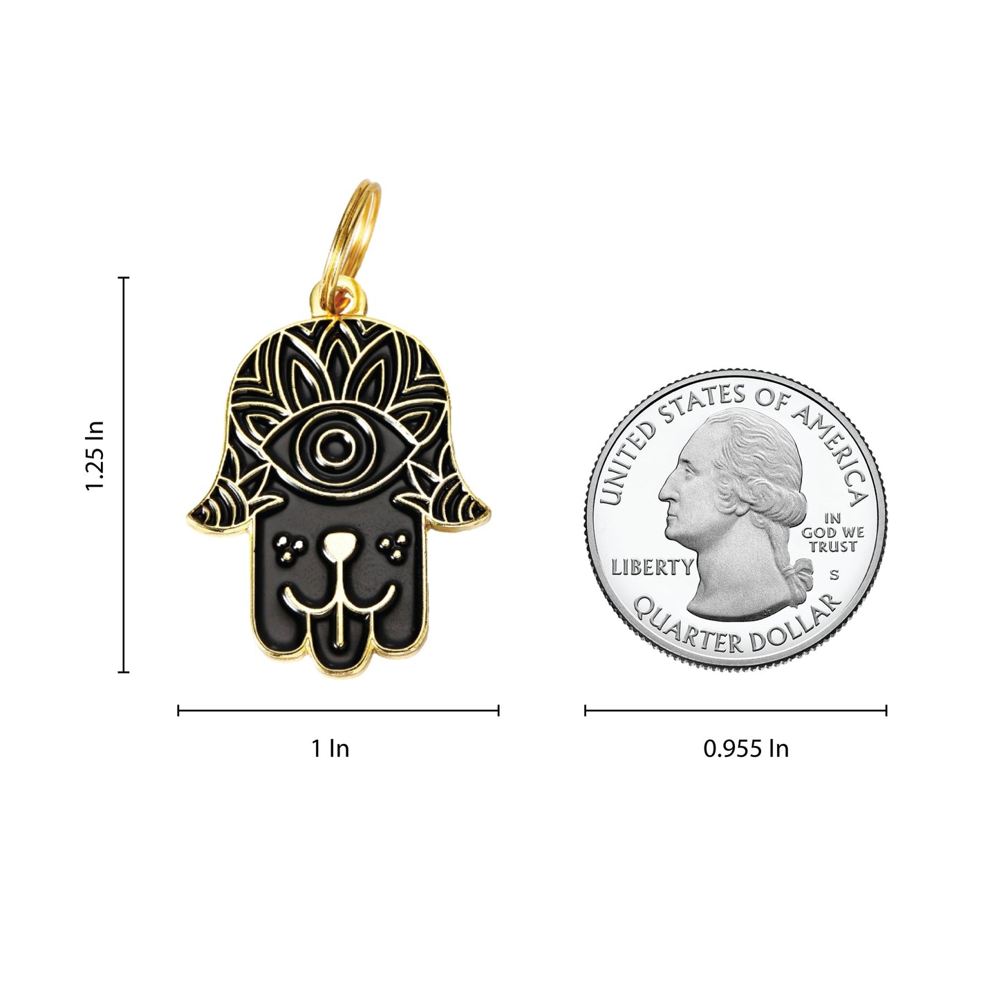 Hamsa Black Pet ID Tag - Gold - 3 Red Rovers