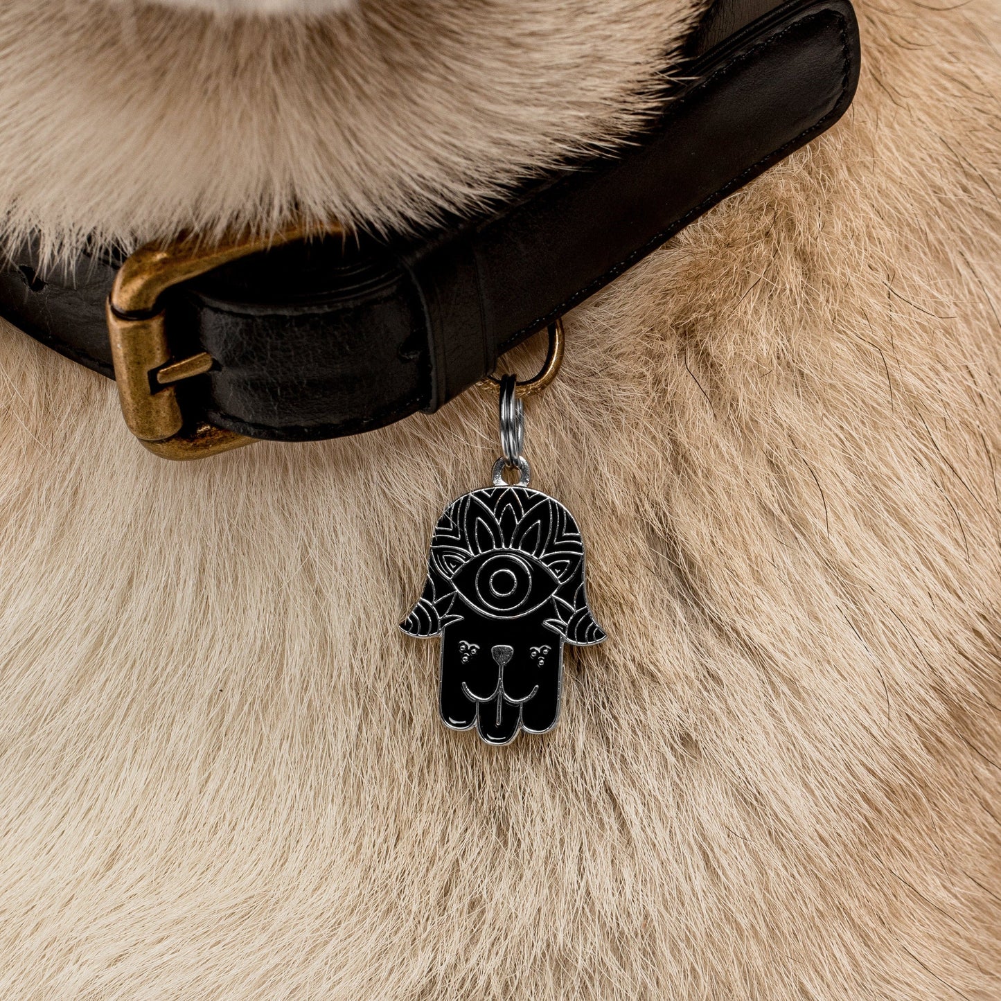 Hamsa Black Pet ID Tag - Silver - 3 Red Rovers