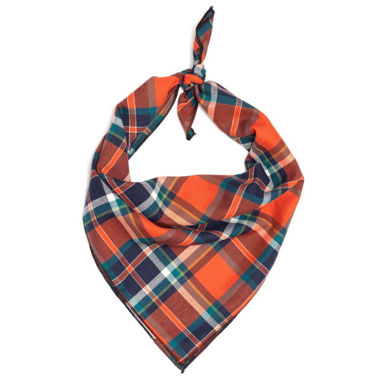 Orange Navy Plaid Personalized Bandana - 3 Red Rovers