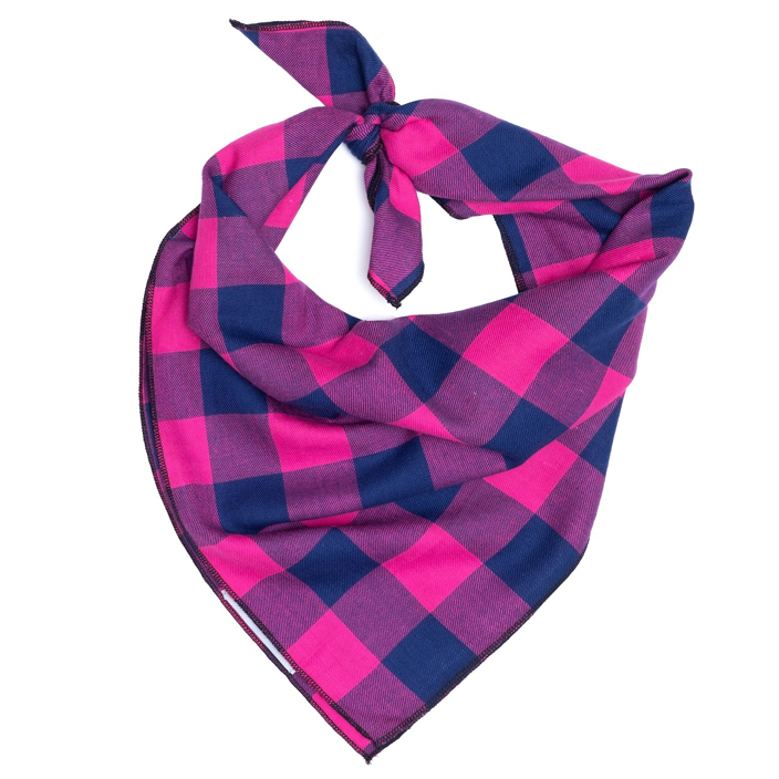 Pink Navy Buffalo Plaid Personalized Bandana - 3 Red Rovers