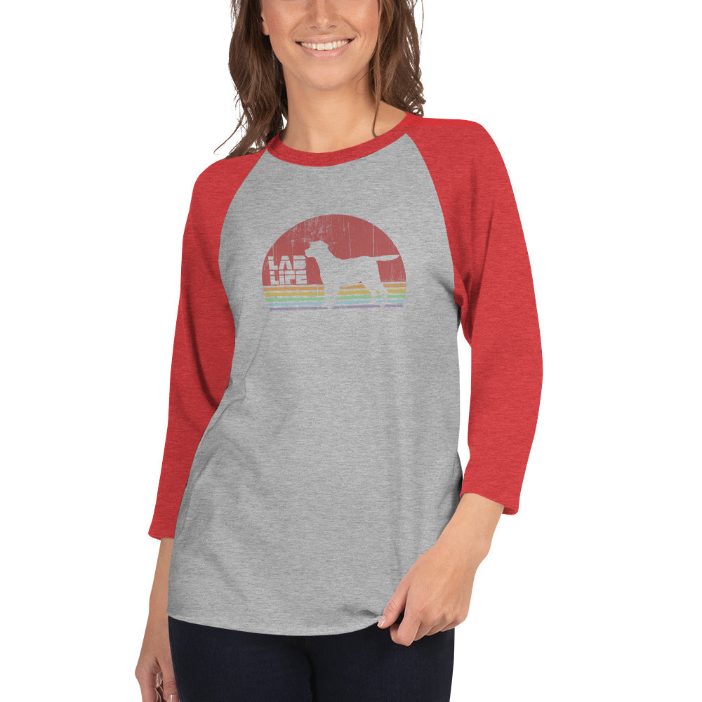 Labrador (Lab) Life Retro 3/4 sleeve raglan shirt - 3 Red Rovers